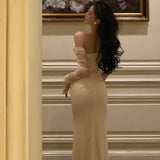 Sexy Mermaid Off The Shoulder Tulle White Satin Long Prom Dress Evening Dresses HZ1024