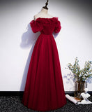 Simple burgundy tulle long prom dress burgundy evening dress HZ1024