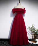 Simple burgundy tulle long prom dress burgundy evening dress HZ1024