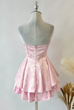 Vintage A line Strapless Pink Lace Homecoming Dress Short Birthday Outfits HZ1024