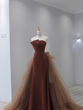 Simple Mermaid Strapless Brown Floor Length Prom Dress HZ1024
