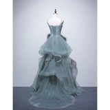 Simple A line Spaghetti Straps Grey Blue Floor Length Prom Dresses HZ1024