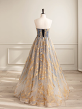 Ball Gown Strapless Floor Length Blue Long Prom Dresses Sweet 16 Dress HZ1024