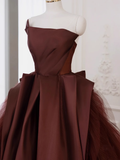 Ball Gown Strapless Floor Length Brown Long Prom Dresses HZ1024