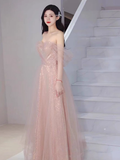 A line Spaghetti Straps Floor Length Pink Long Prom Dresses HZ1024