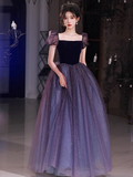 Princess Ball Gown Floor Length Short Sleeves Tulle Prom Dress HZ1024