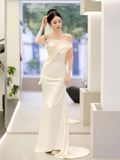 Simple Mermaid Sweetheart White Satin Wedding Dresses HZ1024