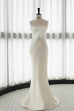 Simple Mermaid Sweetheart White Satin Wedding Dresses HZ1024