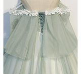 Ball Gown Short Sleeves Tulle Green Long Prom Dresses HZ1024