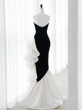 Simple Mermaid Strapless Sequin Long Prom Dresses HZ1024