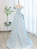 A-Line Light Sky Blue Satin Tulle Long Prom Dres HZ1024