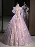 Ball Gown Sweetheart Neck Tulle Lace Purple Long Sweet 16 Dresses HZ1024