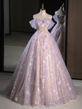 Ball Gown Sweetheart Neck Tulle Lace Purple Long Sweet 16 Dresses HZ1024