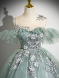 Ball Gown Off Shoulder Tulle Lace Green Long Sweet 16 Dresses HZ1024