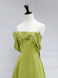 Simple A-Line Off Shoulder Green Satin Long Prom Dress HZ1024