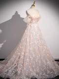 A-Line Off Shoulder Lace Tulle Long Prom Dress HZ1024