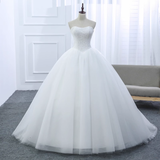 Vintage Ball Gown Strapless White Tulle Long Wedding Dresses HZ1024