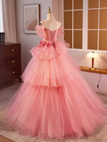Vintage Ball Gown Short Sleeves Pink Flowers Sweet 16 Dresses HZ1024