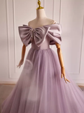 Modest A line Off The Shoulder Tulle Long Lilac Prom Dress HZ1024
