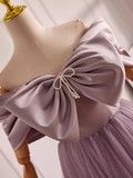 Modest A line Off The Shoulder Tulle Long Lilac Prom Dress HZ1024