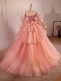 Vintage Ball Gown Sweetheart Pink Tulle Sweet 16 Dresses HZ1024
