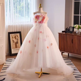 Vintage Ball Gown Strapless Pink Tulle Florwers Sweet 16 Dresses HZ1024