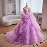 Vintage Ball Gown Strapless Lilac Tulle Ruffles Sweet 16 Dresses HZ1024