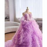 Vintage Ball Gown Strapless Lilac Tulle Ruffles Sweet 16 Dresses HZ1024