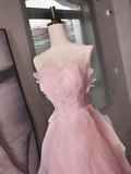 Sexy A Line Sleeveless Pink Floral Prom Dress HZ1024