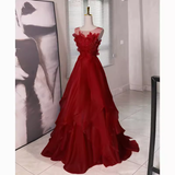 Fairy A Line Sleeveless Burgundy Long Floral Prom Dress HZ1024