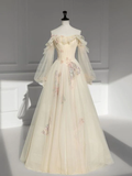 Simple A Line Strapless Tulle Long Prom Dress HZ1024