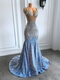 Sexy Mermaid Straps Beads Sequin Long Prom Dress HZ1024
