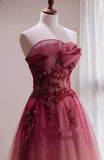 Vintage A line Long Strapless Ombre Red Long Prom Dress HZ1024