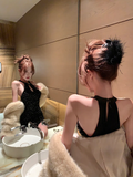 Charming Mermaid Halter Black Sequin Long Slit Prom Dress HZ1024