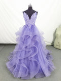 Charming Ball Gown Straps Long Lace Lilac Prom Dress HZ1024