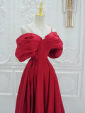 Red A-Line Off Shoulder Satin Long Prom Dress HZ1024
