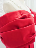 Red A-Line Off Shoulder Satin Long Prom Dress HZ1024