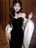 Sexy Mermaid Strapless Black Long Prom Dresses HZ1024
