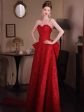 Sexy A Line Sweetheart Red Lace Long Prom Dresses HZ1024