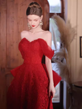 Sexy A Line Sweetheart Red Lace Long Prom Dresses HZ1024
