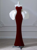 Modest Mermaid Strapless Burgundy Long Prom Dresses HZ1024