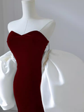 Modest Mermaid Strapless Burgundy Long Prom Dresses HZ1024