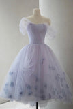 Vintage Light Purple Tulle High Low Floral Homecoming Dress HZ1024