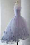 Vintage Light Purple Tulle High Low Floral Homecoming Dress HZ1024