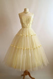 Vintage 50s Vintage Yellow Homecoming Dresses Tea Length Homecoming Dress HZ1024