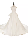 Vintage Ball Gown Scoop Neckline Backless White Long Wedding Dresses HZ1024