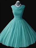 Vintage 1950s Blue Crew Cap Sleeves Mini Short Tulle Homecoming Dresses HZ1024
