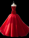 Simple Mermaid Red Tulle Long Prom Dresses HZ1024