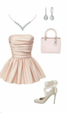 Unique A line Strapless Pink Satin Homecoming Dresses With Ruffles HZ1024