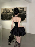 Modest Sheath Strapless Black Satin Homecoming Dress 21st Birthday Outfit HZ1024